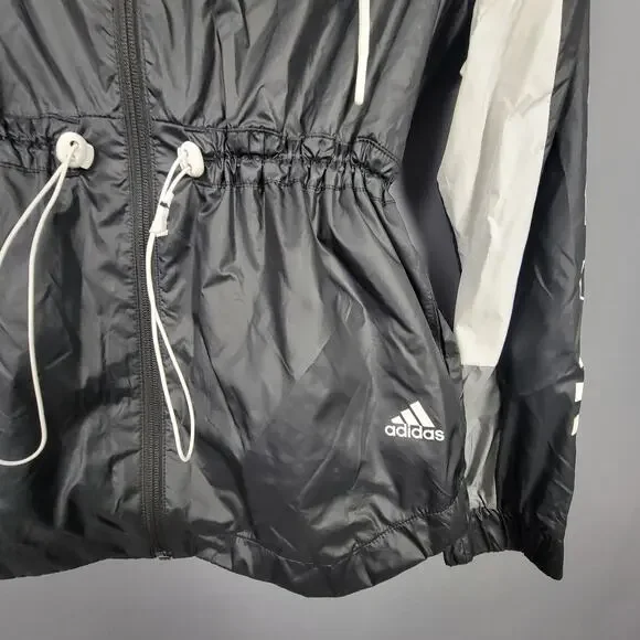 Adidas Lightweight Hooded Windbreaker Running Jacket Black XS - Picture 2 of 10